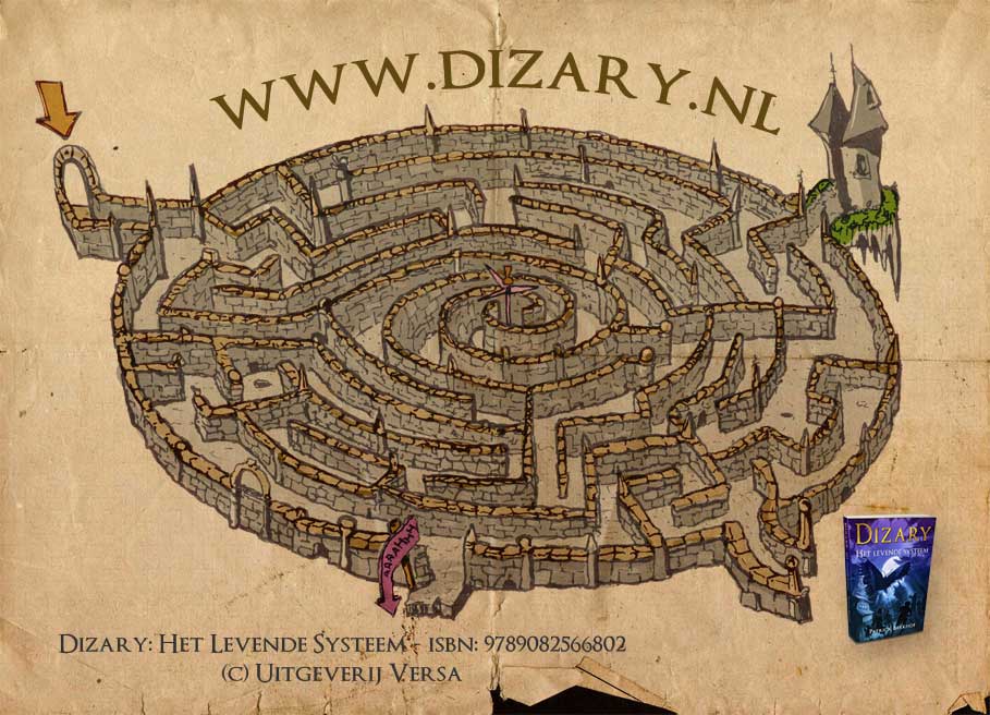 Dizary promotie kaart schets Patrick Berkhof labyrinth maze labyrint doolhof fantasy art fantastic art