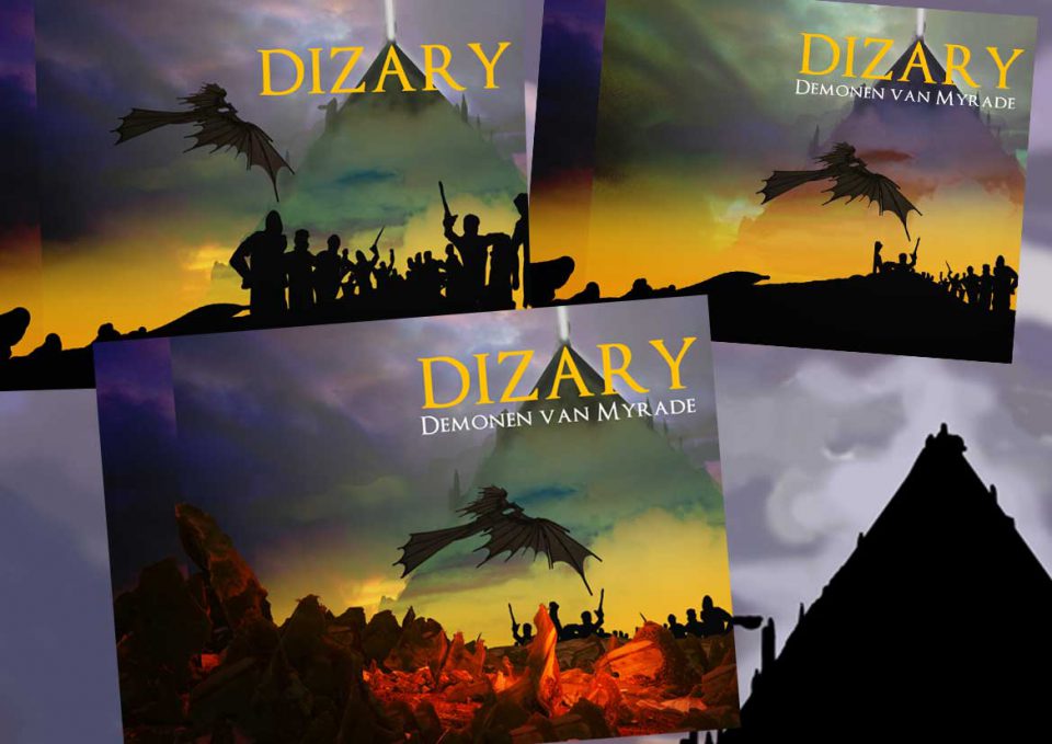 Schetsen voor de cover van Dizary boek 2 Demonen van Myradé. Door Patrick Berkhof