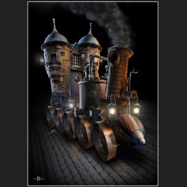 steampunk, steam punk, castle, verhicle, stoomrijder, stoomvoertuig